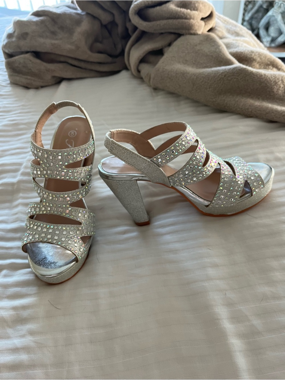 Silver Rhinestone Strappy High Heel Sandals